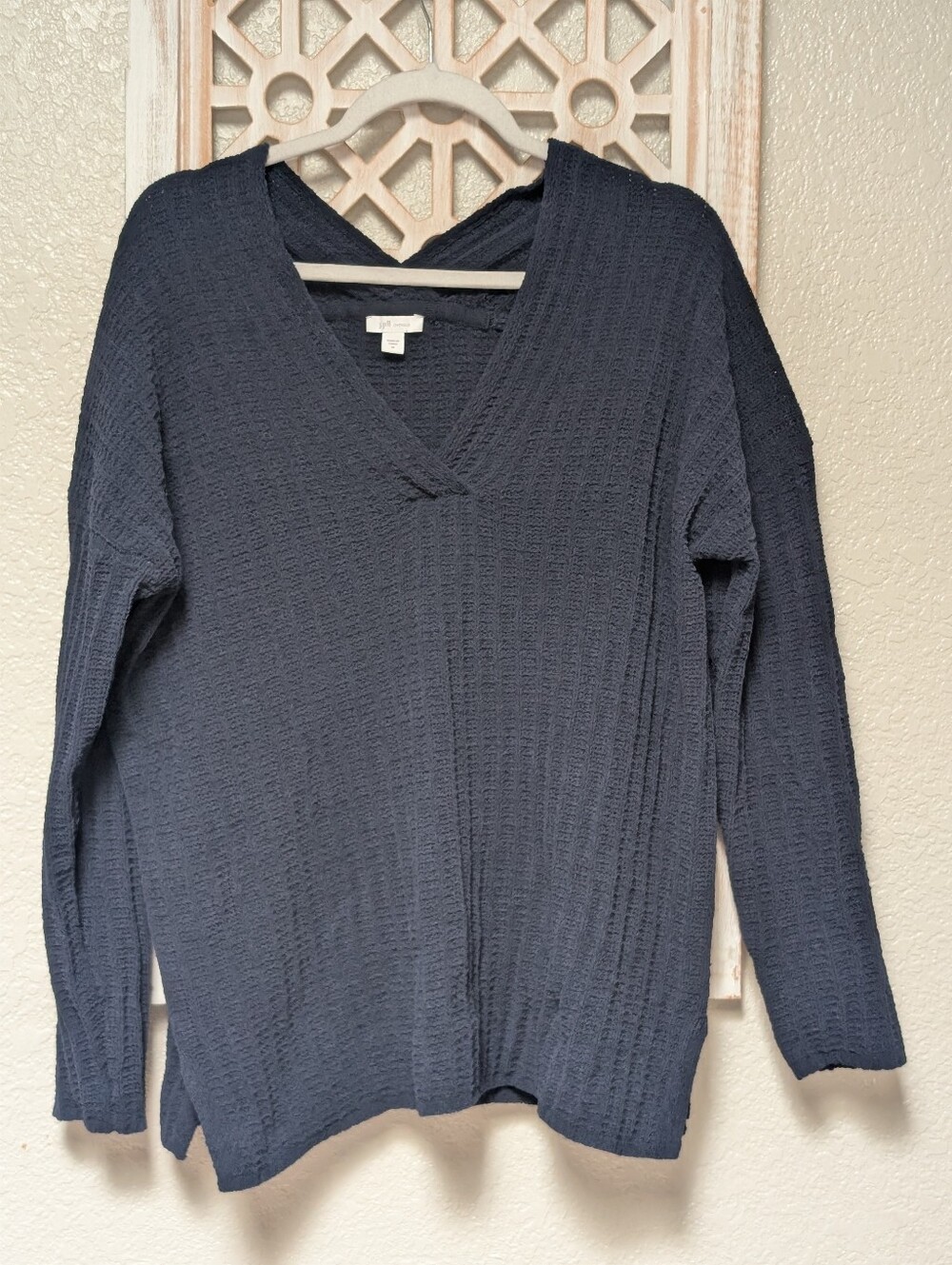 J Jill Chenille Sweater Size Medium Navy Blue Long Sleeve Pullover Soft Basic